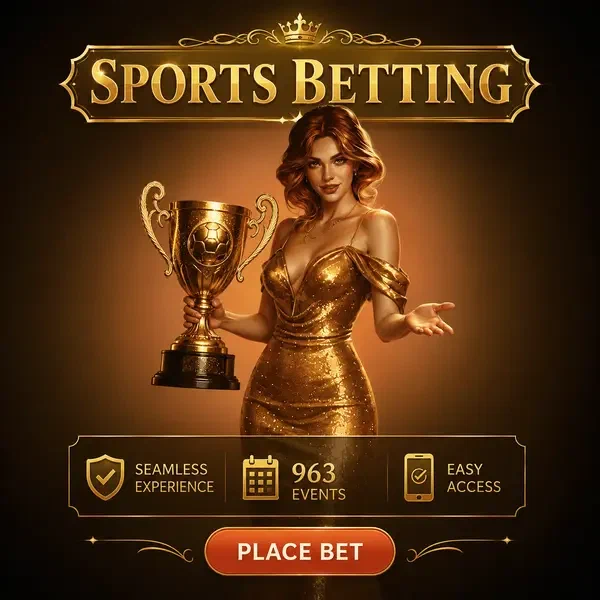 Goldene Gastgeberin präsentiert Sportwetten-Trophäe in der Vipzino Sports Betting VIP-Lounge